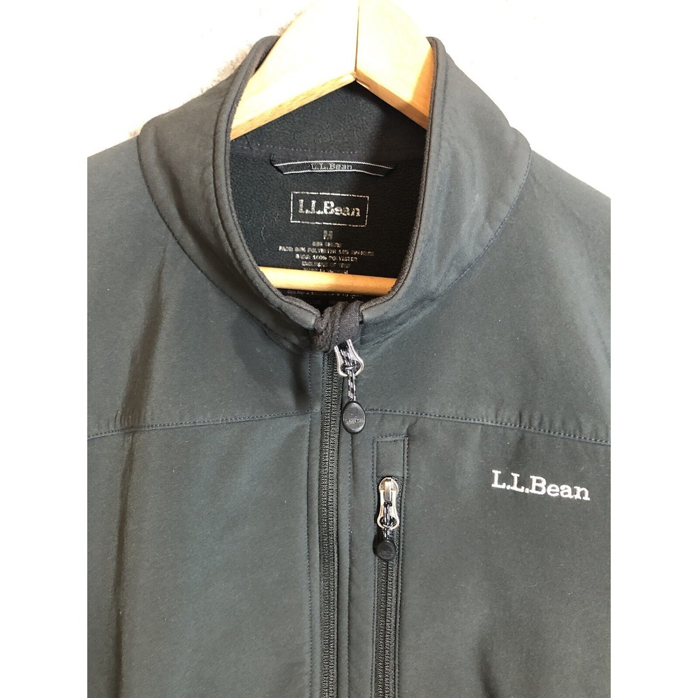 L.L. Bean Jacket Men Medium Black Windbreaker Fleece Lined Bomber Coat Hike Fish